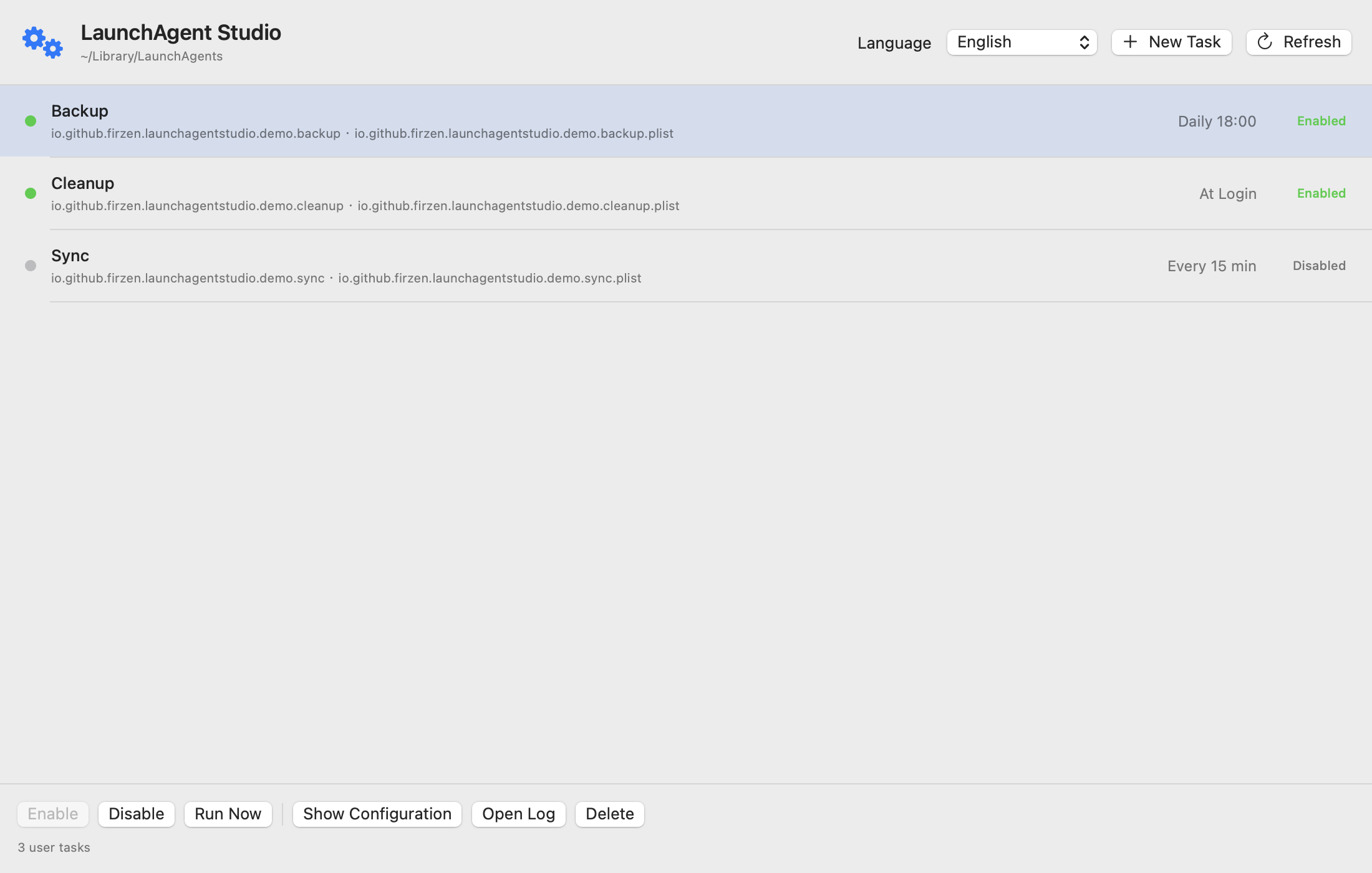 LaunchAgent Studio main window in English